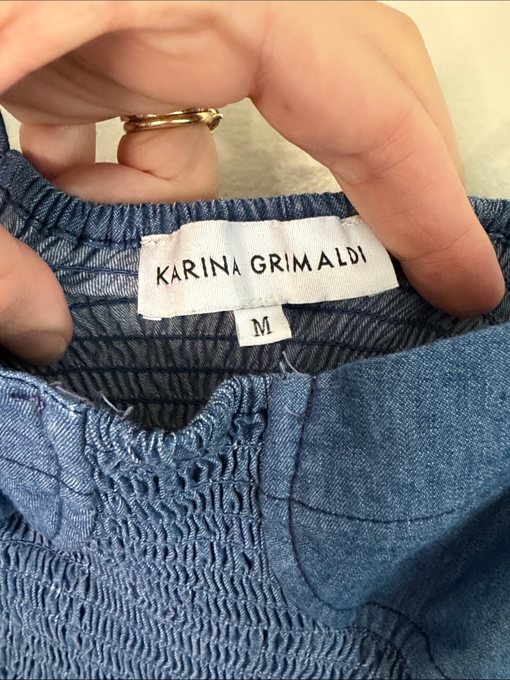 Karina Grimaldi Josephine Denim Midi Dress Denim Smocked Corset Cotton Medium - Picture 5 of 9